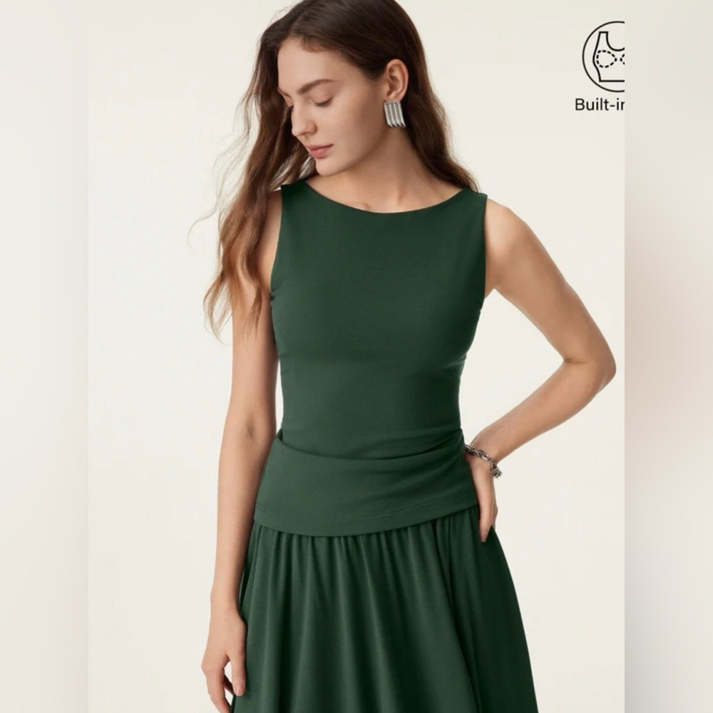 OGL Move Light Cotton Rib Stretch Cotton Boatneck Brami‎ Tank Bush green 2XL NWT